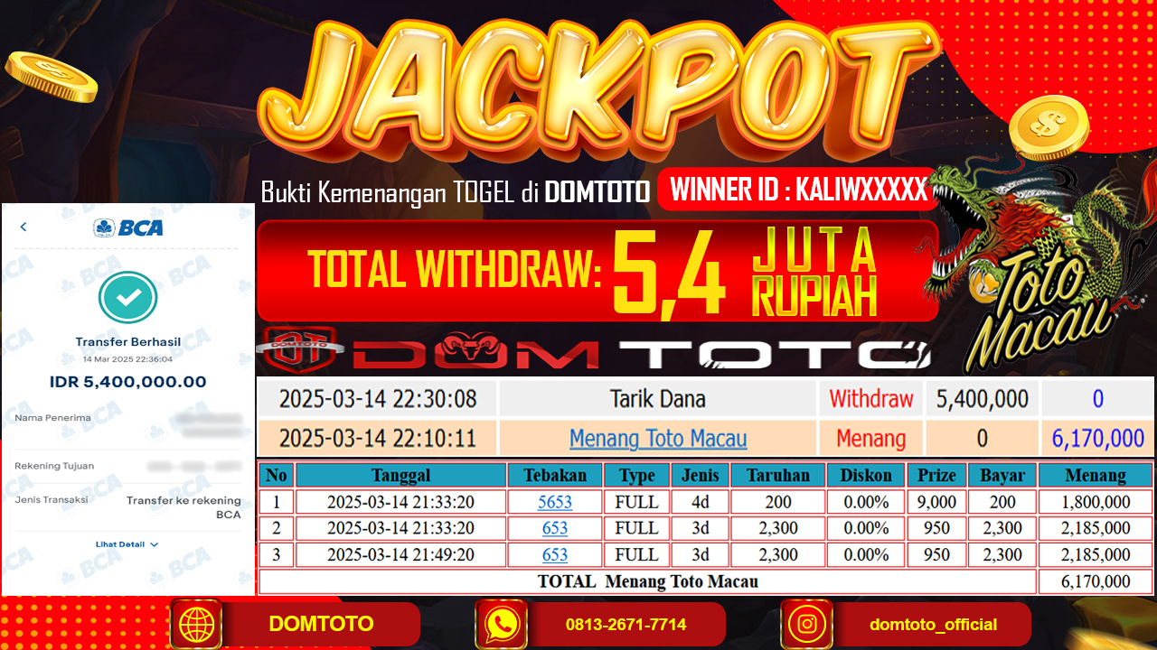 JACKPOT TOGEL TOTO MACAU  14 MARET 2025